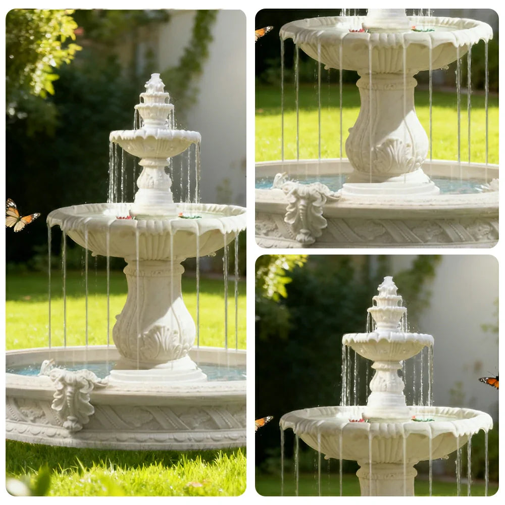 SOLARA Natural Sandstone Outdoor Fountain with 1.6m Fish Pond Carved Stone Detail Built-In Circulation Outdoor Garden Feature
