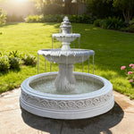 SOLARA Natural Sandstone Outdoor Fountain with 1.7m Fish Pond Carved Stone Detail Built-In Circulation Garden Feature