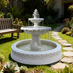SOLARA Natural Sandstone Outdoor Fountain with 1.7m Fish Pond Carved Stone Detail Built-In Circulation Garden Feature