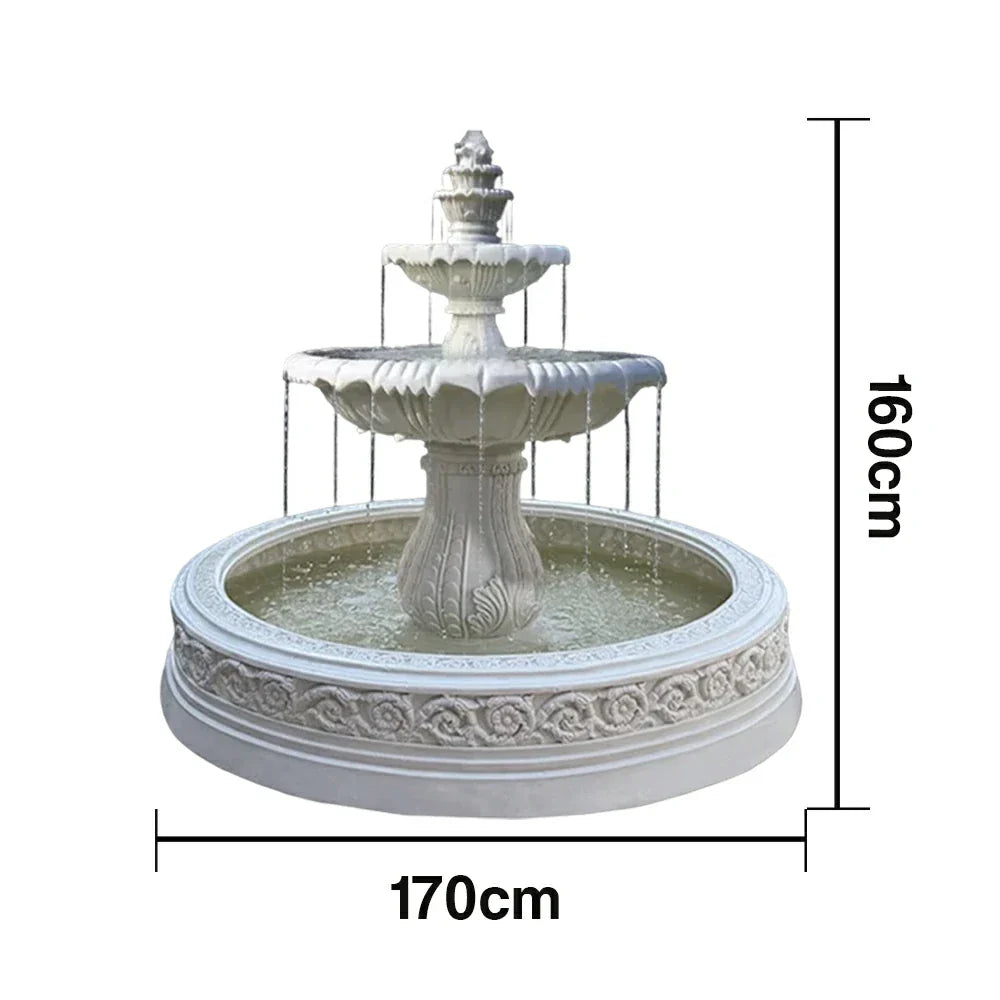 SOLARA Natural Sandstone Outdoor Fountain with 1.7m Fish Pond Carved Stone Detail Built-In Circulation Garden Feature