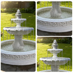 SOLARA Natural Sandstone Outdoor Fountain with 1.7m Fish Pond Carved Stone Detail Built-In Circulation Garden Feature