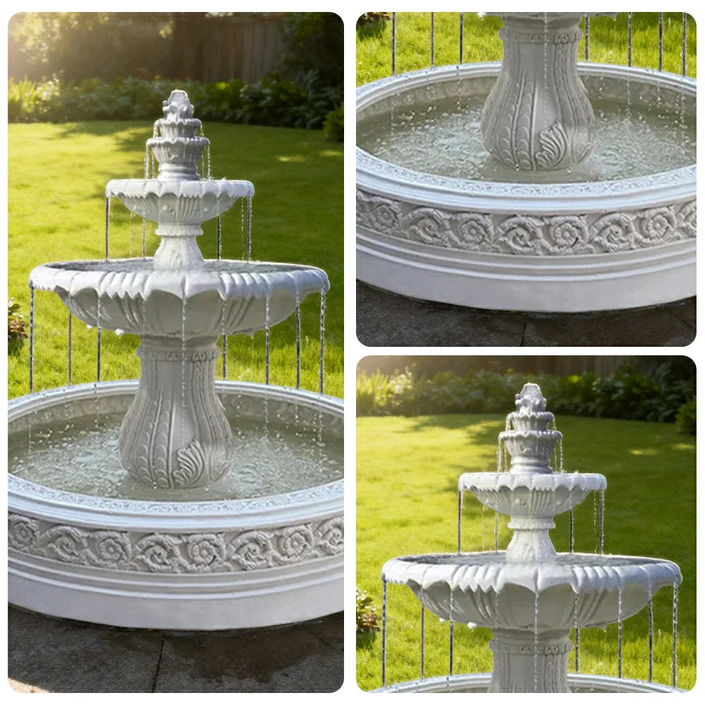 SOLARA Natural Sandstone Outdoor Fountain with 1.7m Fish Pond Carved Stone Detail Built-In Circulation Garden Feature