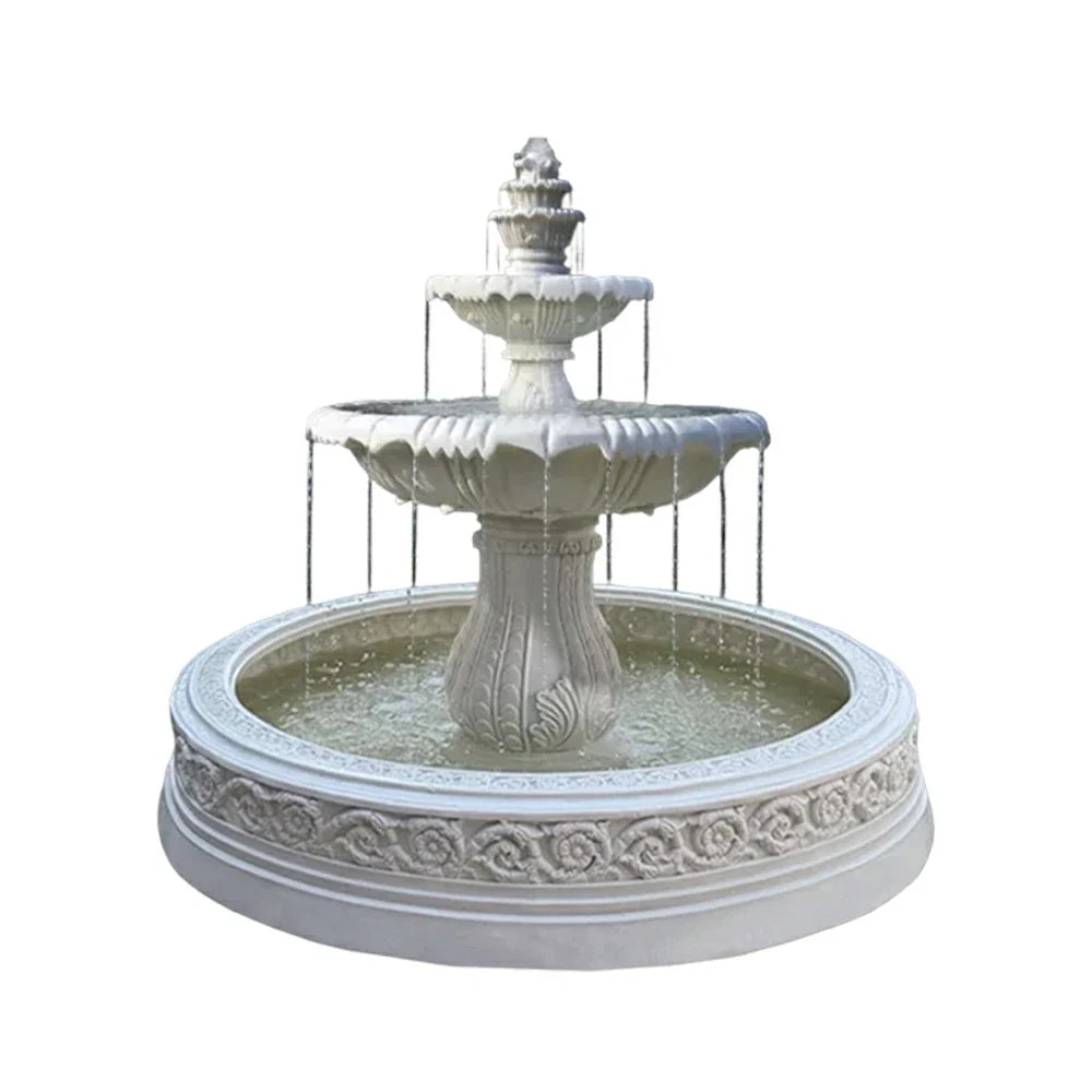 SOLARA Natural Sandstone Outdoor Fountain with 1.7m Fish Pond Carved Stone Detail Built-In Circulation Garden Feature