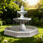 SOLARA Natural Sandstone Outdoor Fountain with 1.9m Fish Pond Carved Stone Detail Built-In Circulation Garden Feature