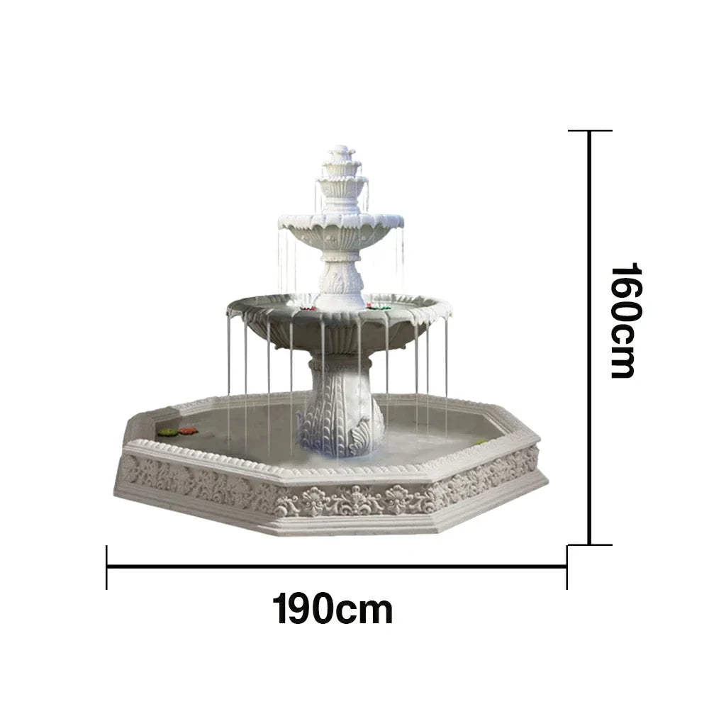 SOLARA Natural Sandstone Outdoor Fountain with 1.9m Fish Pond Carved Stone Detail Built-In Circulation Garden Feature