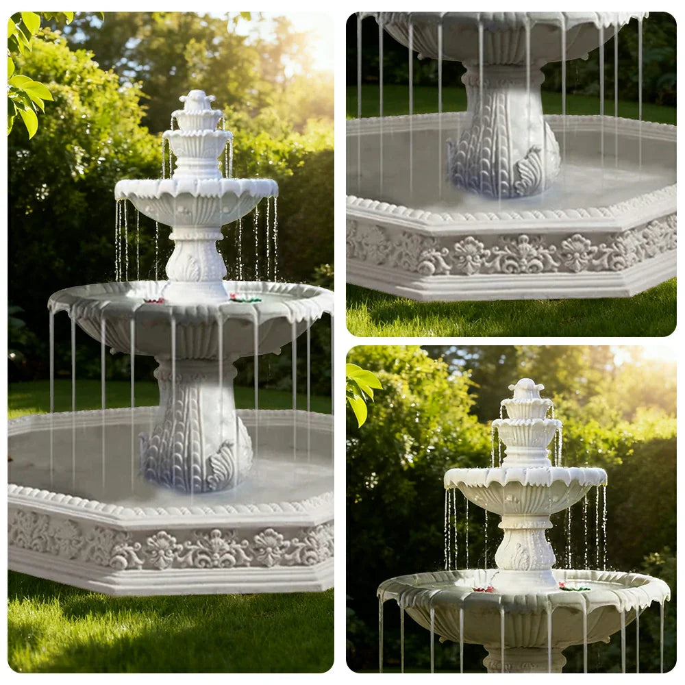 SOLARA Natural Sandstone Outdoor Fountain with 1.9m Fish Pond Carved Stone Detail Built-In Circulation Garden Feature