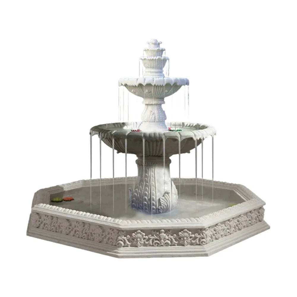 SOLARA Natural Sandstone Outdoor Fountain with 1.9m Fish Pond Carved Stone Detail Built-In Circulation Garden Feature