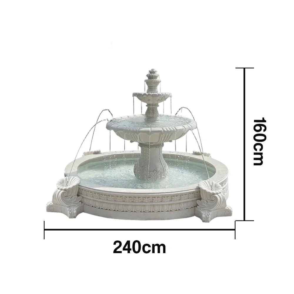 SOLARA Natural Sandstone Outdoor Fountain with 2.4m Fish Pond Carved Stone Detail Built-In Circulation Garden Feature