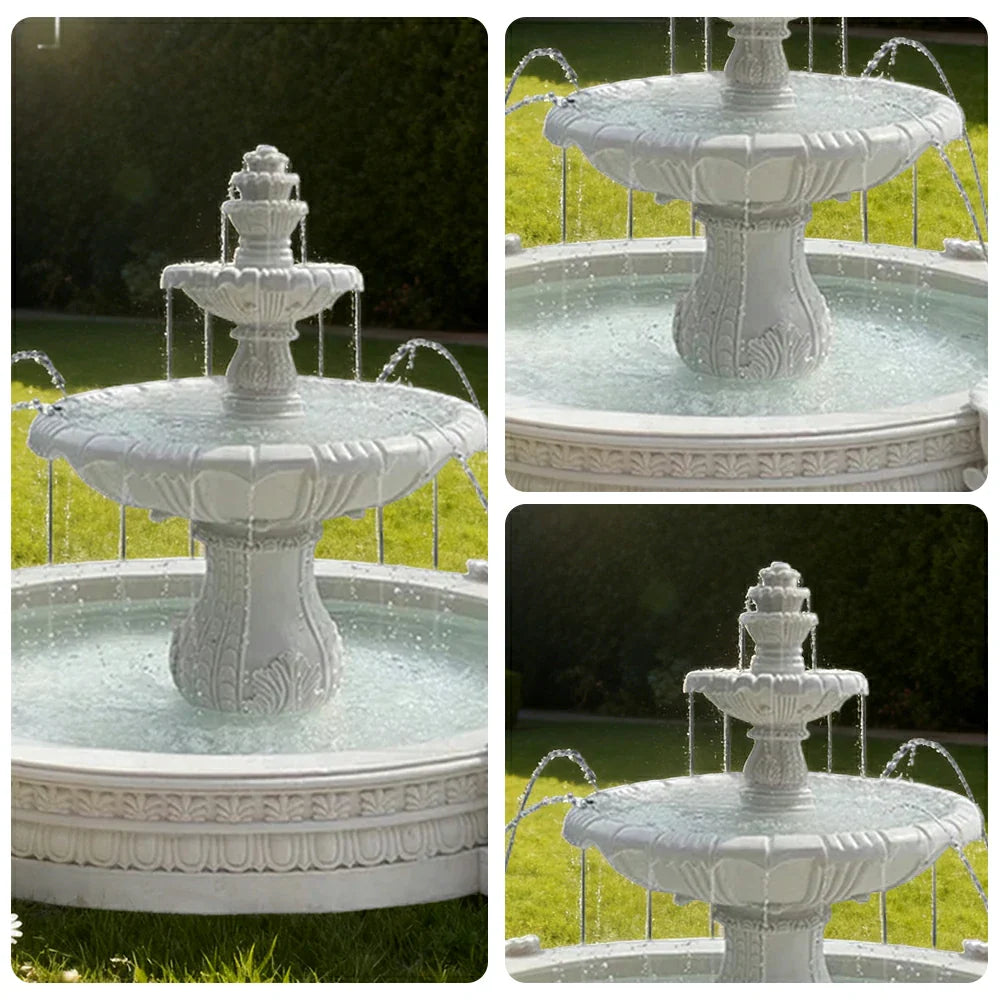SOLARA Natural Sandstone Outdoor Fountain with 2.4m Fish Pond Carved Stone Detail Built-In Circulation Garden Feature