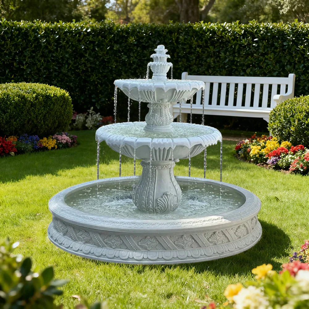 SOLARA Natural Sandstone Outdoor Fountain with 1.5m Fish Pond Natural Sandstone Texture Hand-Polished Finish Peaceful Water Feature