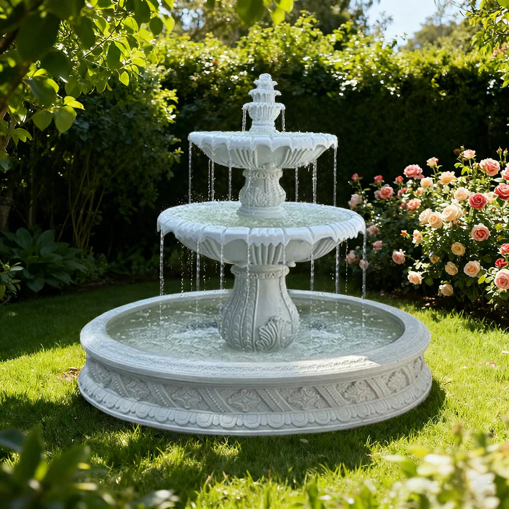 SOLARA Natural Sandstone Outdoor Fountain with 1.5m Fish Pond Natural Sandstone Texture Hand-Polished Finish Peaceful Water Feature