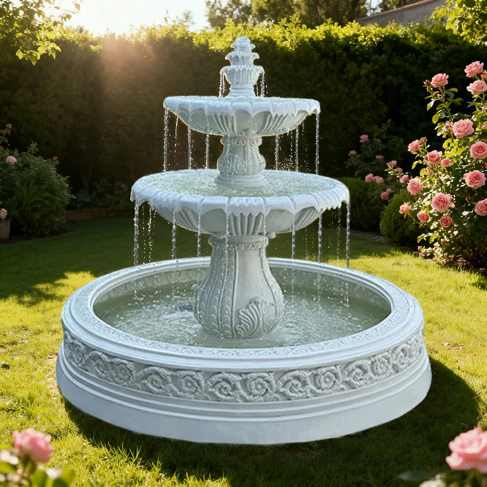 SOLARA Natural Sandstone Outdoor Fountain with 1.7m Fish Pond Natural Sandstone Texture Hand-Polished Finish Peaceful Water Feature