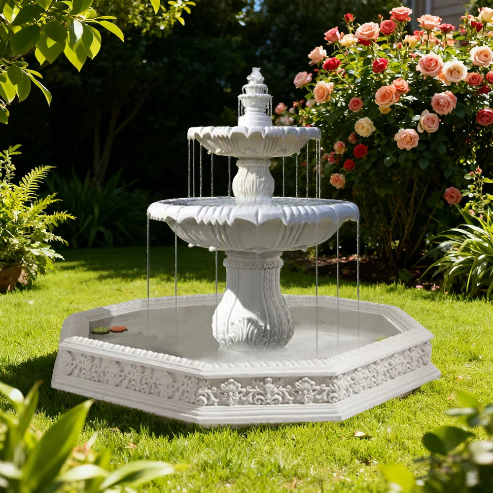 SOLARA Natural Sandstone Outdoor Fountain with 1.9m Fish Pond Natural Sandstone Texture Hand-Polished Finish Peaceful Water Feature