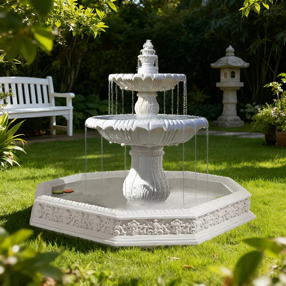 SOLARA Natural Sandstone Outdoor Fountain with 1.9m Fish Pond Natural Sandstone Texture Hand-Polished Finish Peaceful Water Feature