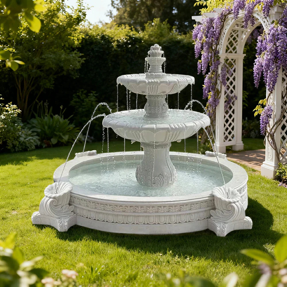 SOLARA Natural Sandstone Outdoor Fountain with 2.4m Fish Pond Natural Sandstone Texture Hand-Polished Finish Peaceful Water Feature