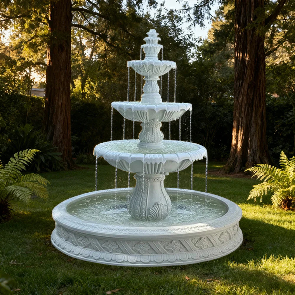 SOLARA Natural Sandstone Outdoor Fountain with 1.5m Fish Pond Built-In Circulation Pump Smooth Stone Texture Pond & Fountain Feature