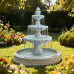 SOLARA Natural Sandstone Outdoor Fountain with 1.5m Fish Pond Built-In Circulation Pump Smooth Stone Texture Pond & Fountain Feature