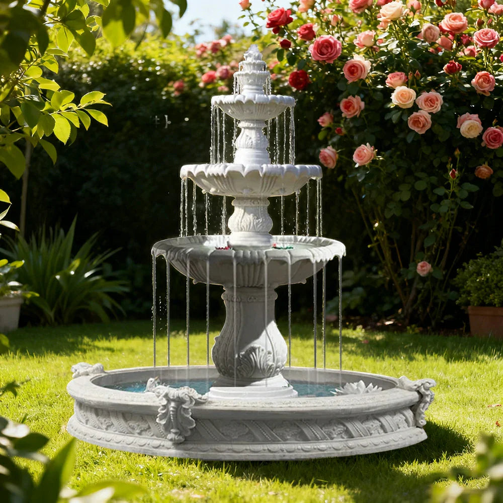 SOLARA Natural Sandstone Outdoor Fountain with 1.6m Fish Pond Built-In Circulation Pump Smooth Stone Texture Pond & Fountain Feature
