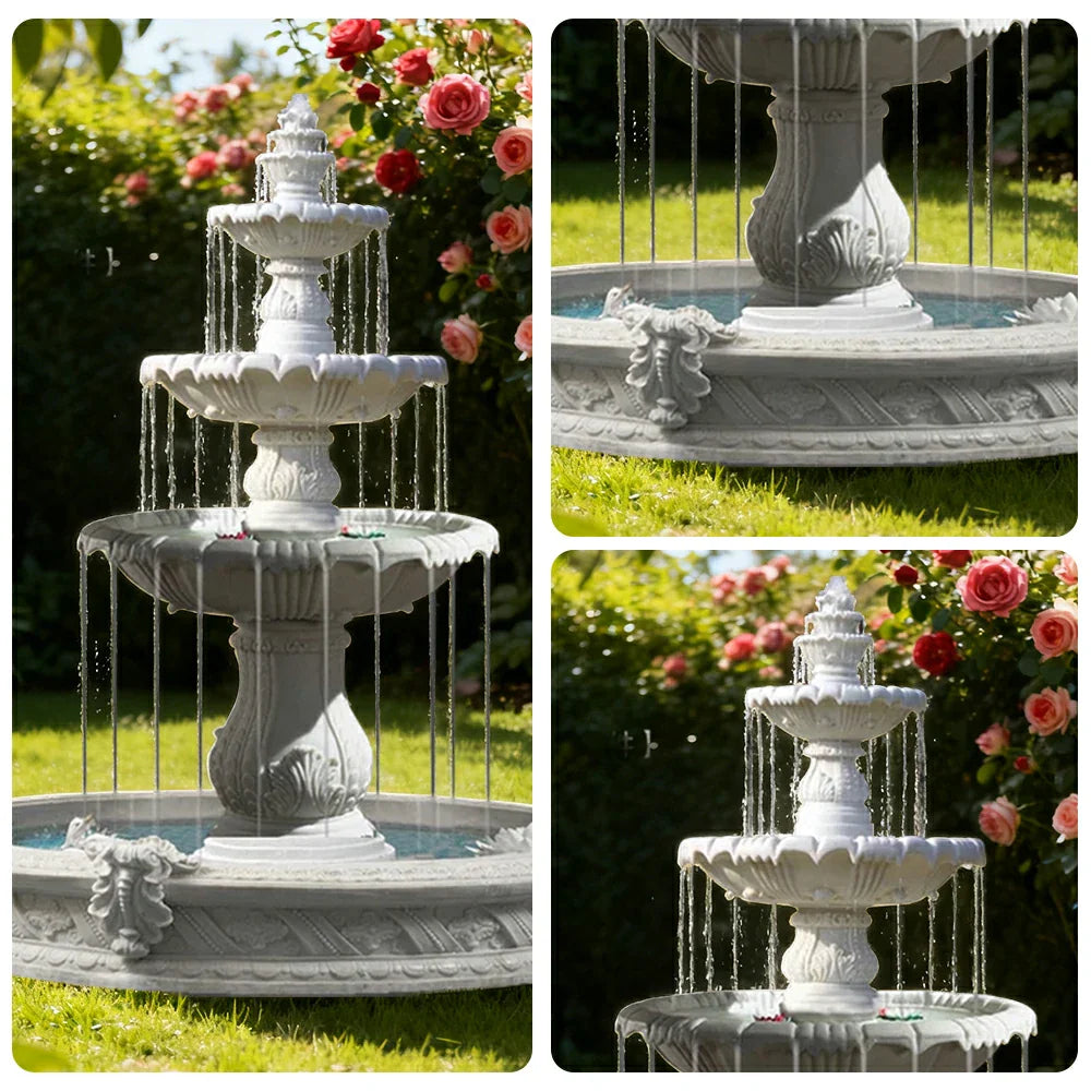 SOLARA Natural Sandstone Outdoor Fountain with 1.6m Fish Pond Built-In Circulation Pump Smooth Stone Texture Pond & Fountain Feature