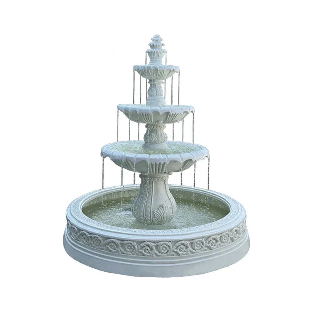 SOLARA Natural Sandstone Outdoor Fountain with 1.7m Fish Pond, Built-In Circulation Pump, Hand-Polished Texture, Garden Water Feature