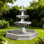 SOLARA Natural Sandstone Outdoor Fountain with 1.9m Fish Pond Built-In Circulation Pump Smooth Stone Texture Pond & Fountain Feature