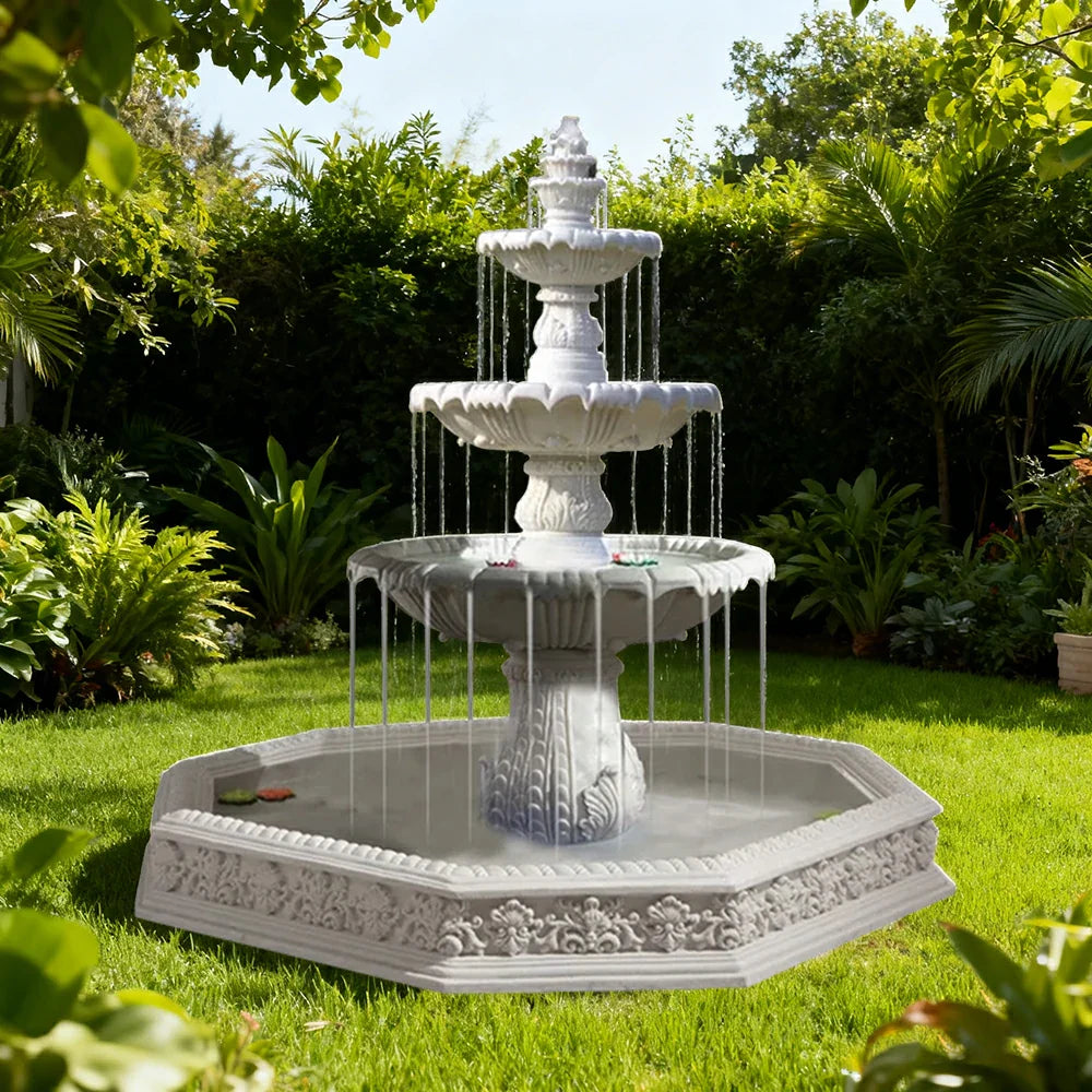 SOLARA Natural Sandstone Outdoor Fountain with 1.9m Fish Pond Built-In Circulation Pump Smooth Stone Texture Pond & Fountain Feature