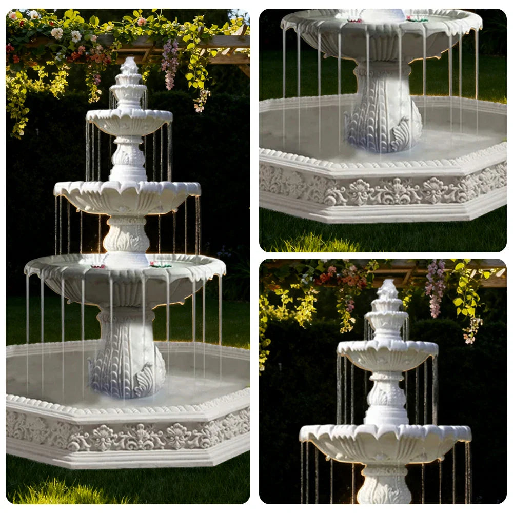 SOLARA Natural Sandstone Outdoor Fountain with 1.9m Fish Pond Built-In Circulation Pump Smooth Stone Texture Pond & Fountain Feature