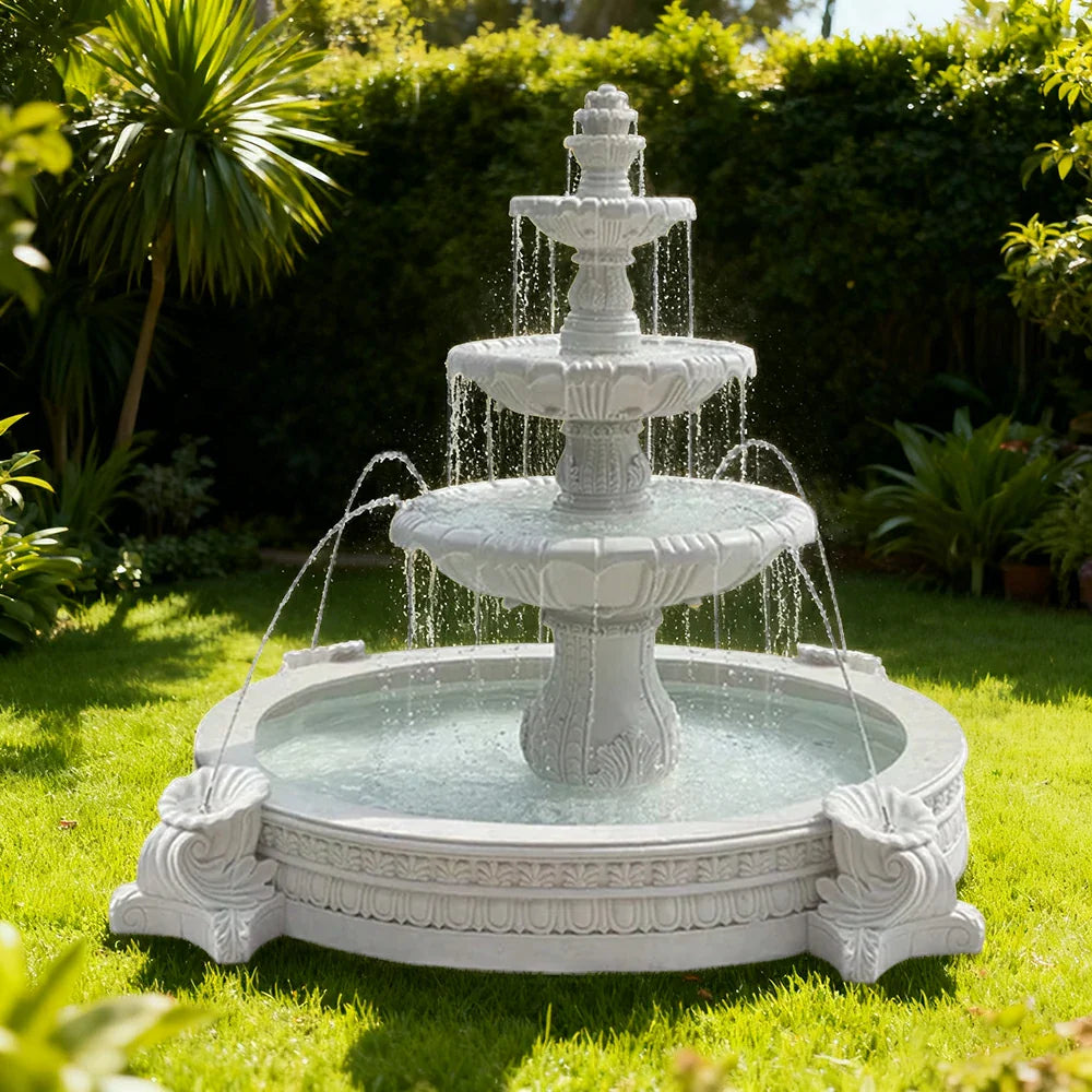 SOLARA Natural Sandstone Outdoor Fountain with 2.4m Fish Pond Built-In Circulation Pump Smooth Stone Texture Pond & Fountain Feature