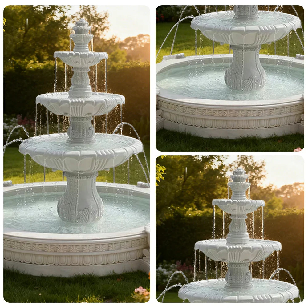 SOLARA Natural Sandstone Outdoor Fountain with 2.4m Fish Pond Built-In Circulation Pump Smooth Stone Texture Pond & Fountain Feature