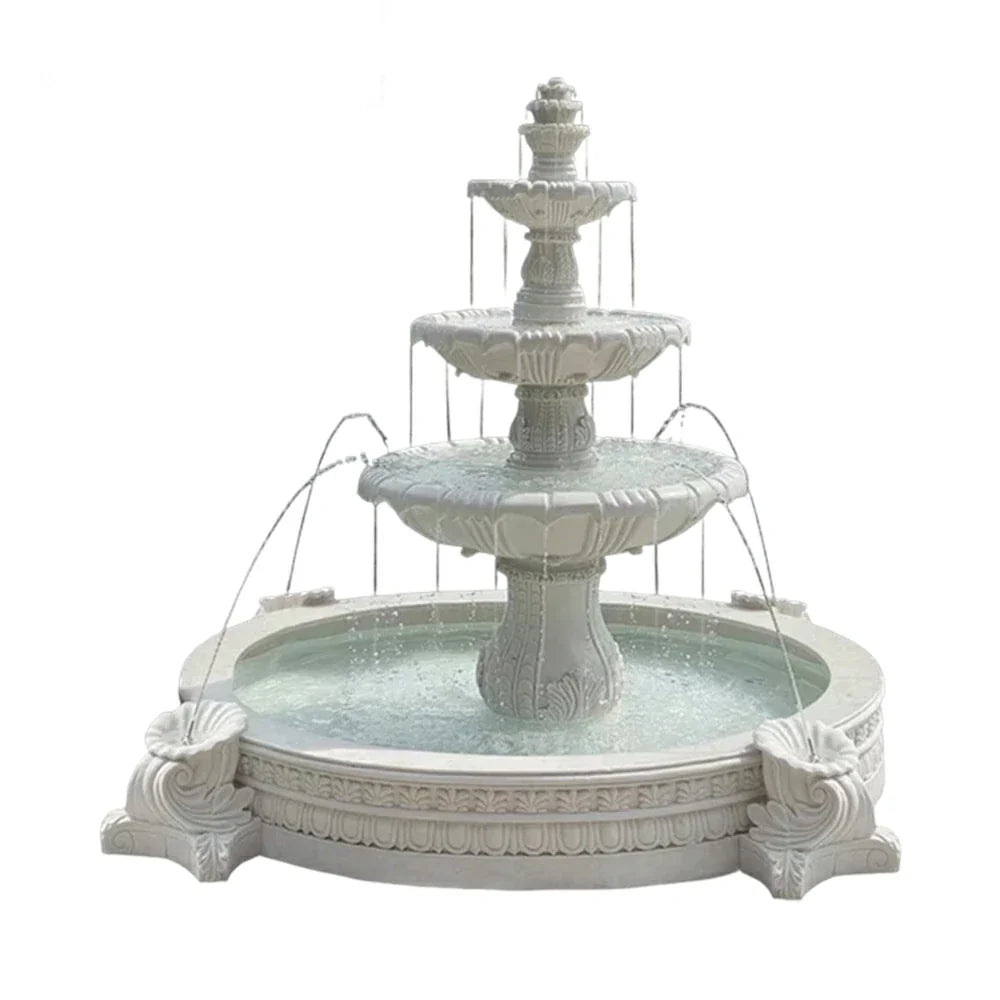 SOLARA Natural Sandstone Outdoor Fountain with 2.4m Fish Pond Built-In Circulation Pump Smooth Stone Texture Pond & Fountain Feature