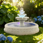 SOLARA Natural Sandstone Outdoor Fountain with 1.7m Fish Pond Flowing Water Hand-Polished Stone Garden Tranquility Feature