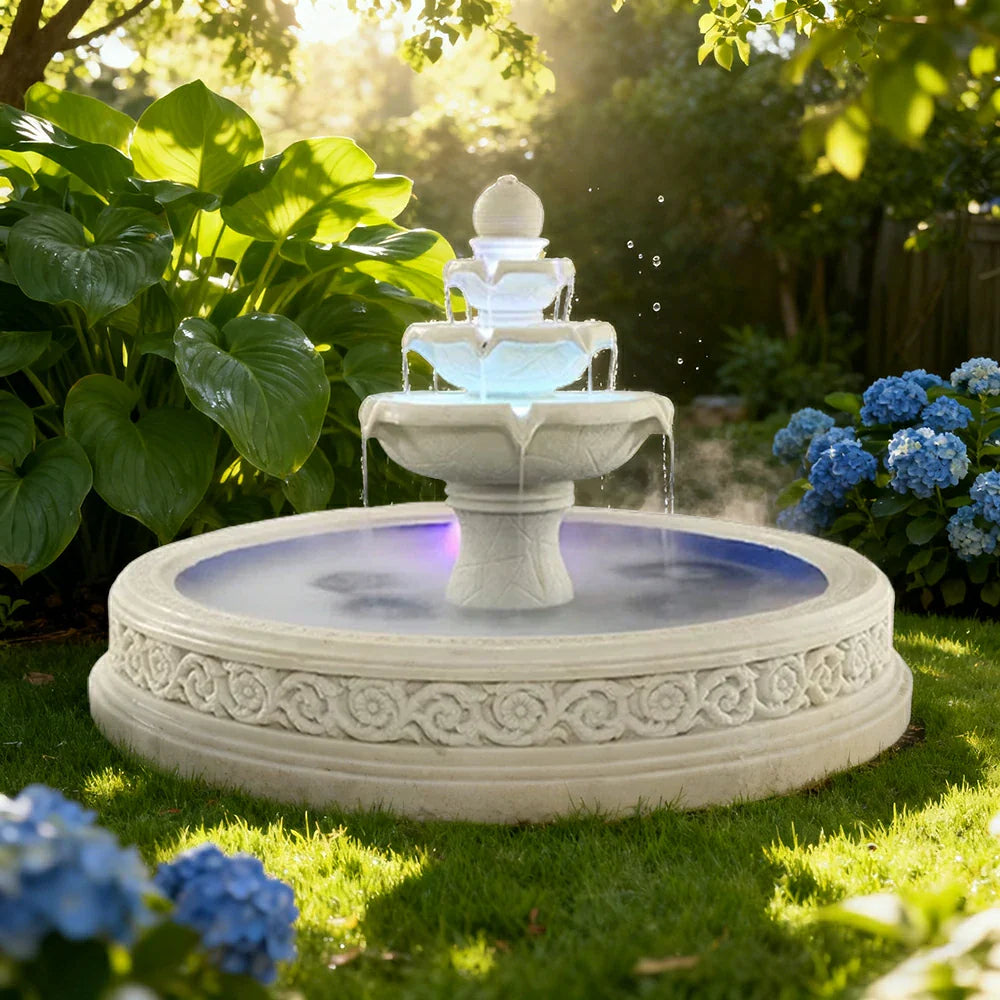 SOLARA Natural Sandstone Outdoor Fountain with 1.7m Fish Pond Flowing Water Hand-Polished Stone Garden Tranquility Feature