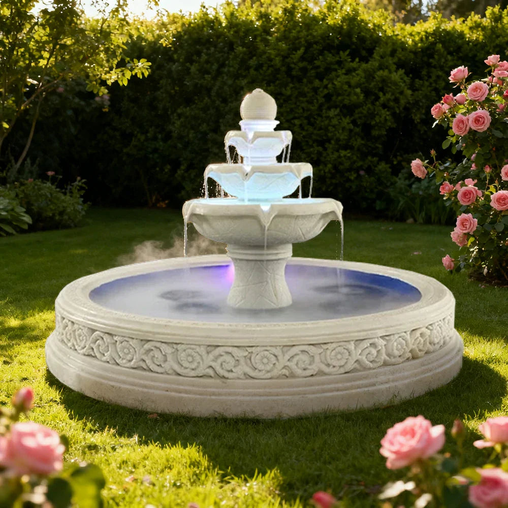 SOLARA Natural Sandstone Outdoor Fountain with 1.7m Fish Pond Flowing Water Hand-Polished Stone Garden Tranquility Feature