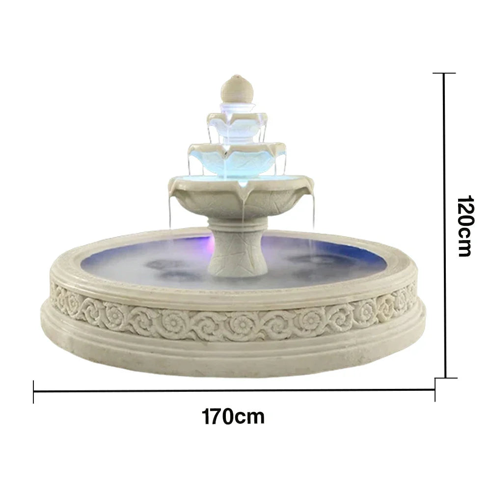 SOLARA Natural Sandstone Outdoor Fountain with 1.7m Fish Pond Flowing Water Hand-Polished Stone Garden Tranquility Feature