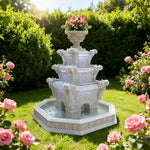 SOLARA Natural Sandstone Outdoor Fountain with 1.9m Fish Pond Built-In Pump Smooth Finish Elegant Garden Water Piece