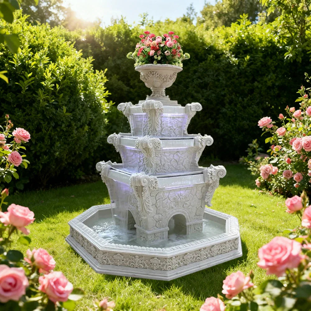 SOLARA Natural Sandstone Outdoor Fountain with 1.9m Fish Pond Built-In Pump Smooth Finish Elegant Garden Water Piece
