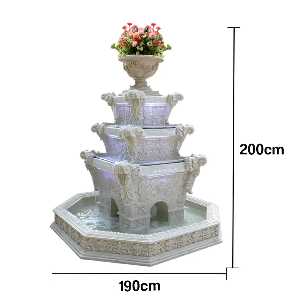SOLARA Natural Sandstone Outdoor Fountain with 1.9m Fish Pond Built-In Pump Smooth Finish Elegant Garden Water Piece