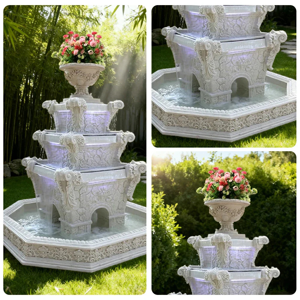 SOLARA Natural Sandstone Outdoor Fountain with 1.9m Fish Pond Built-In Pump Smooth Finish Elegant Garden Water Piece