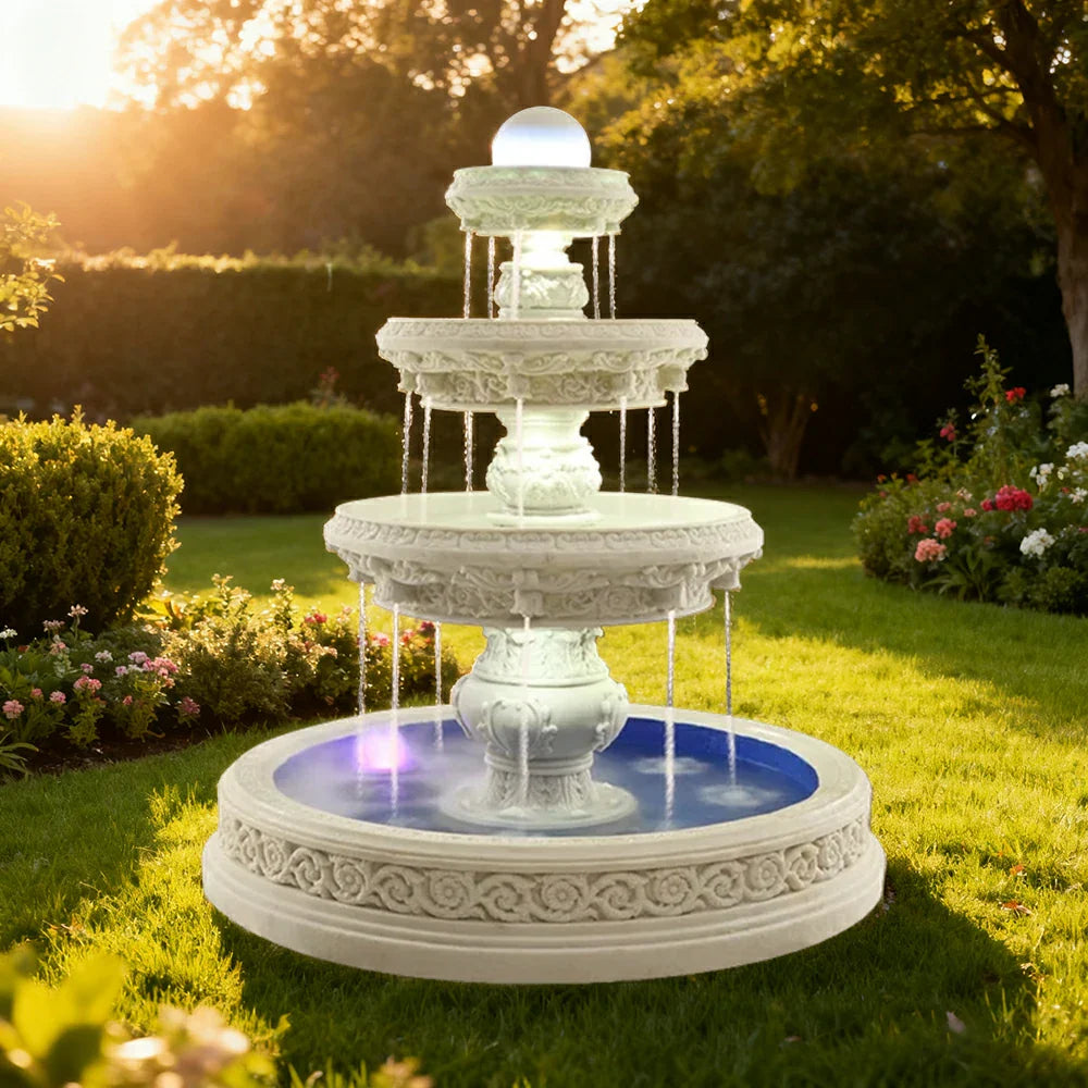 SOLARA Natural Sandstone Outdoor Fountain with 1.7m Fish Pond Carved Sandstone Detail Hand-Polished Surface Serenity