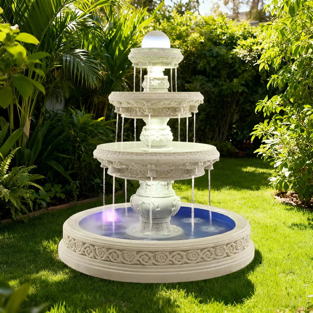 SOLARA Natural Sandstone Outdoor Fountain with 1.7m Fish Pond Carved Sandstone Detail Hand-Polished Surface Serenity