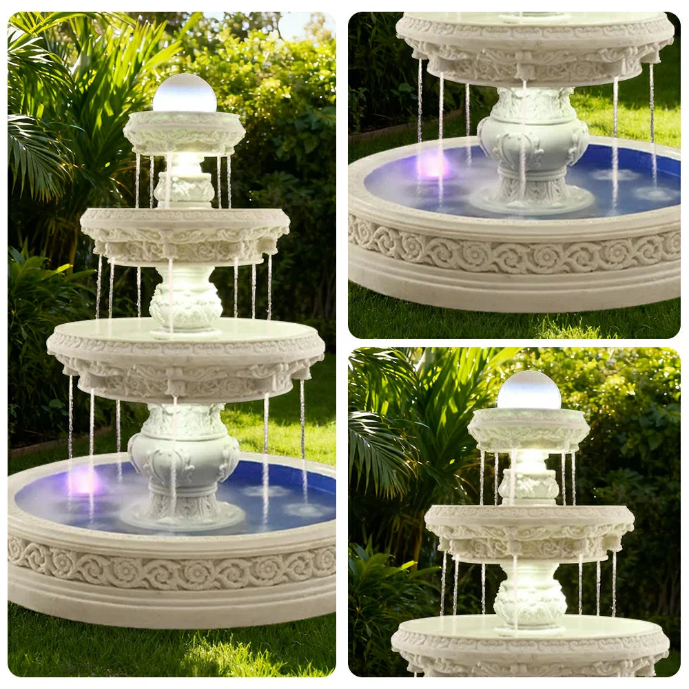 SOLARA Natural Sandstone Outdoor Fountain with 1.7m Fish Pond Carved Sandstone Detail Hand-Polished Surface Serenity