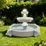 SOLARA Natural Sandstone Outdoor Fountain with 2.4m Fish Pond Built-In Circulation Pump Polished Natural Stone Garden Centre Feature