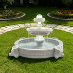 SOLARA Natural Sandstone Outdoor Fountain with 2.4m Fish Pond Built-In Circulation Pump Polished Natural Stone Garden Centre Feature