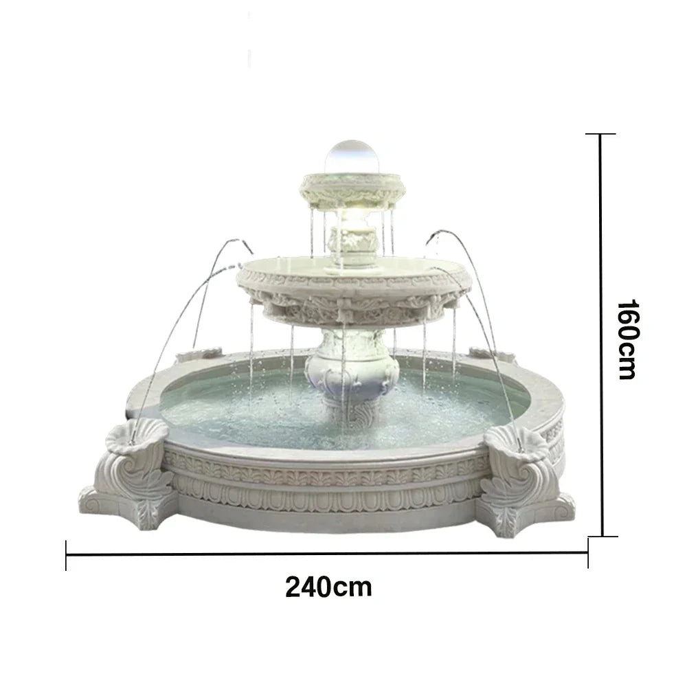 SOLARA Natural Sandstone Outdoor Fountain with 2.4m Fish Pond Built-In Circulation Pump Polished Natural Stone Garden Centre Feature