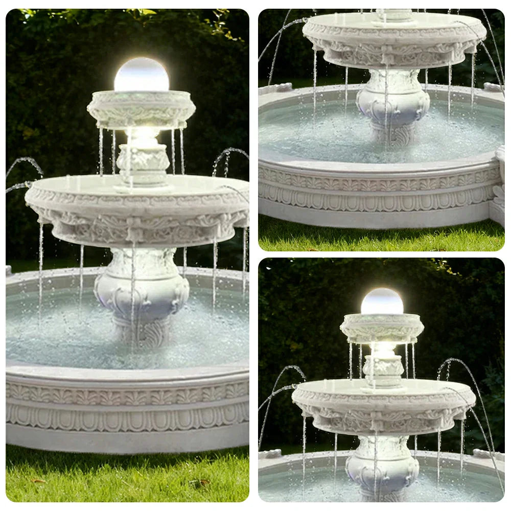 SOLARA Natural Sandstone Outdoor Fountain with 2.4m Fish Pond Built-In Circulation Pump Polished Natural Stone Garden Centre Feature