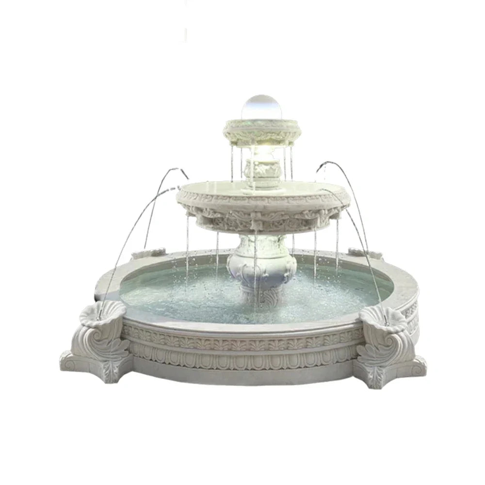 SOLARA Natural Sandstone Outdoor Fountain with 2.4m Fish Pond Built-In Circulation Pump Polished Natural Stone Garden Centre Feature
