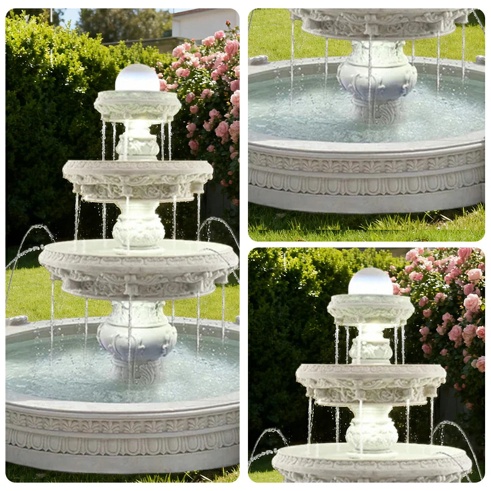 SOLARA Natural Sandstone Outdoor Fountain with 2.4m Fish Pond Smooth Sandstone Surface Continuous Water Flow Premium Fountain