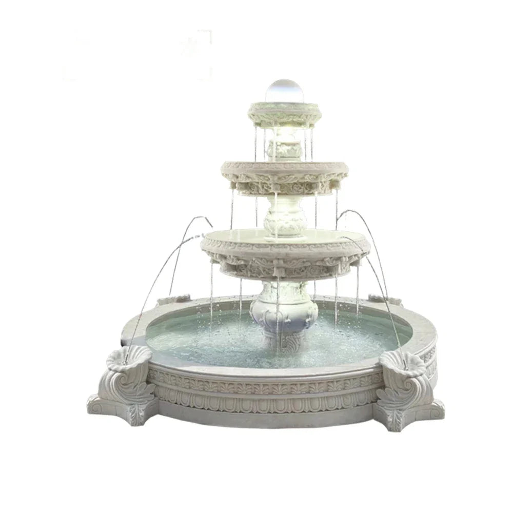 SOLARA Natural Sandstone Outdoor Fountain with 2.4m Fish Pond Smooth Sandstone Surface Continuous Water Flow Premium Fountain