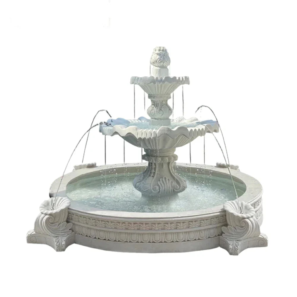 SOLARA Natural Sandstone Outdoor Fountain with 2.4m Fish Pond Built-In Pump Textured Stone Finish Garden Pond Water Feature