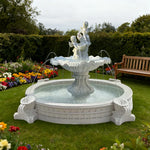 SOLARA Natural Sandstone Outdoor Fountain with 2.4m Fish Pond Hand-Polished Texture Calm Water Flow Garden Highlight